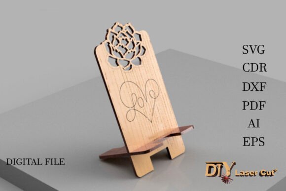 Peony and Heart Phone Stand SVG: Laser-Cut Valentine’s Day